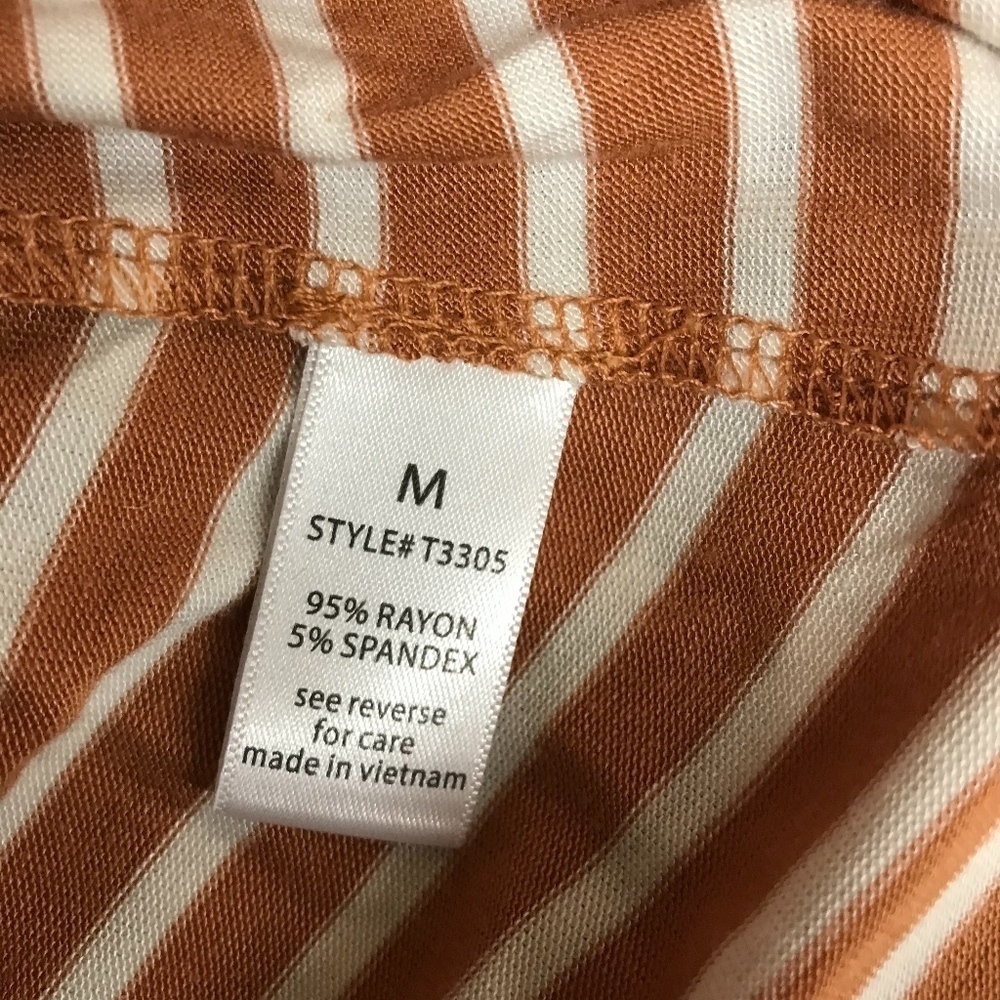 Round Neck Short Sleeve Orange Striped Tee BB785 - Picture 5 of 6